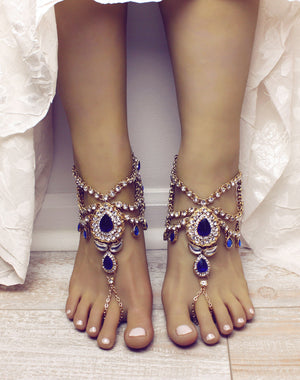 Bali Gold and Blue Barefoot Sandals