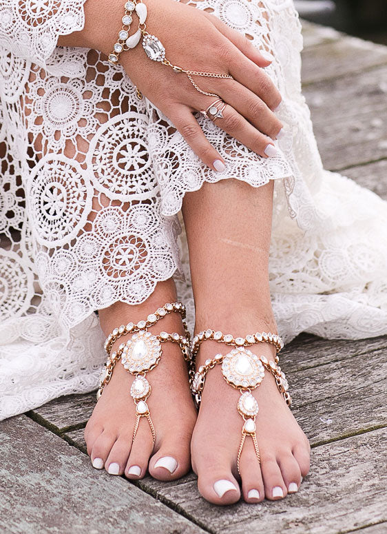 Pearl Barefoot Bridal Jewelry Gift Anklet Beaded Barefoot Sandals Pear –  Katou Jewelry