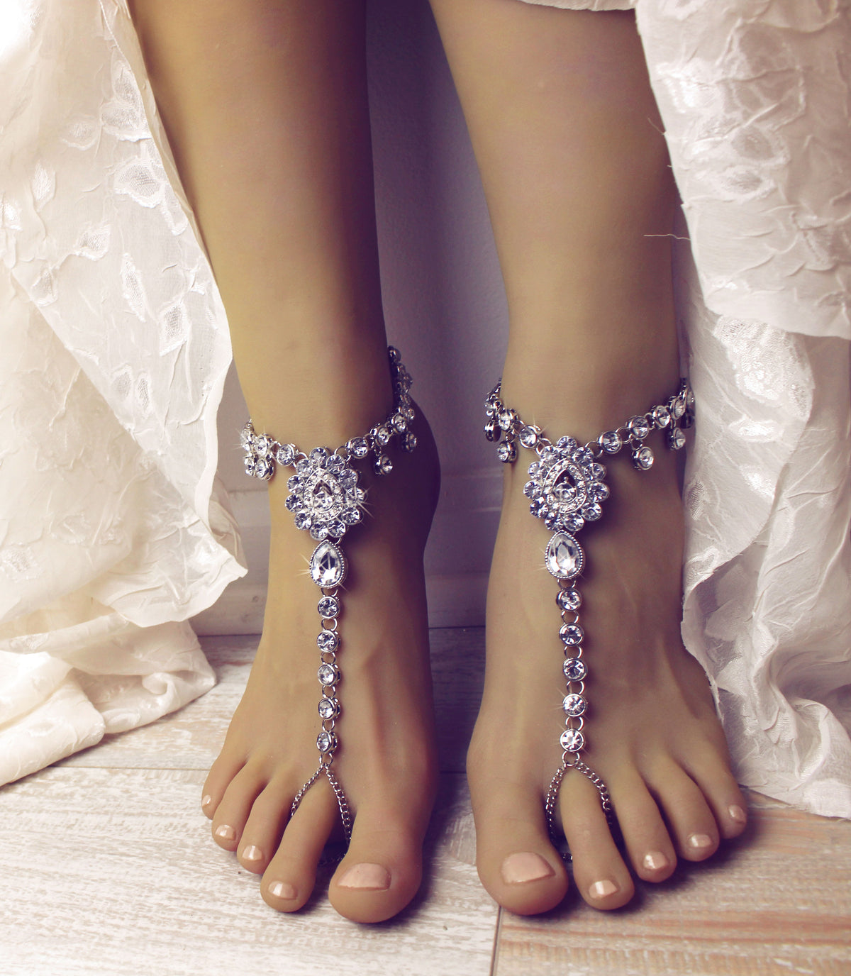 Sonia Silver Barefoot Sandals Bridesmaids Foot Jewelry by Bare Sandals