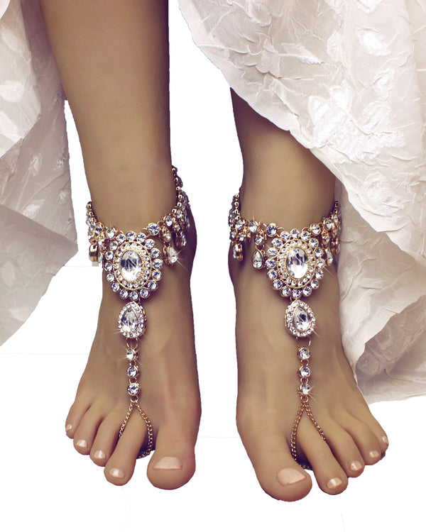 Starla Gold Barefoot Sandals Foot Jewelry for Beach Bride I Bare Sandals